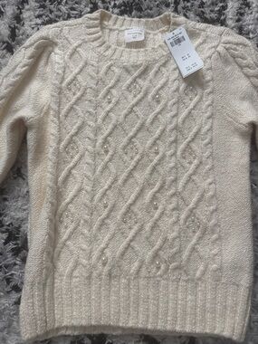 abercrombie kids Cream Cable Knit Sweater with Pearl Accents